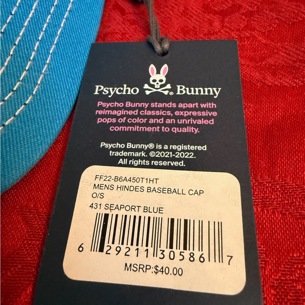 Psycho Bunny Teal Men's Cap with Rainbow Bunny Skull Embroidery - Picture 5 of 5